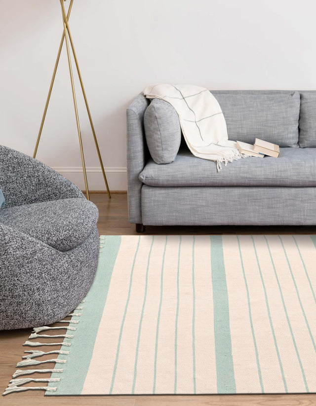 White and Aqua- 6' 1 x 9' Chindi Cotton Rectangle Rug