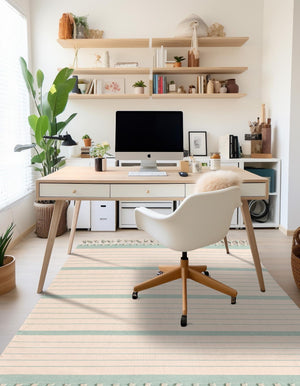 White and Aqua- 6' 1 x 9' Chindi Cotton Rectangle Rug