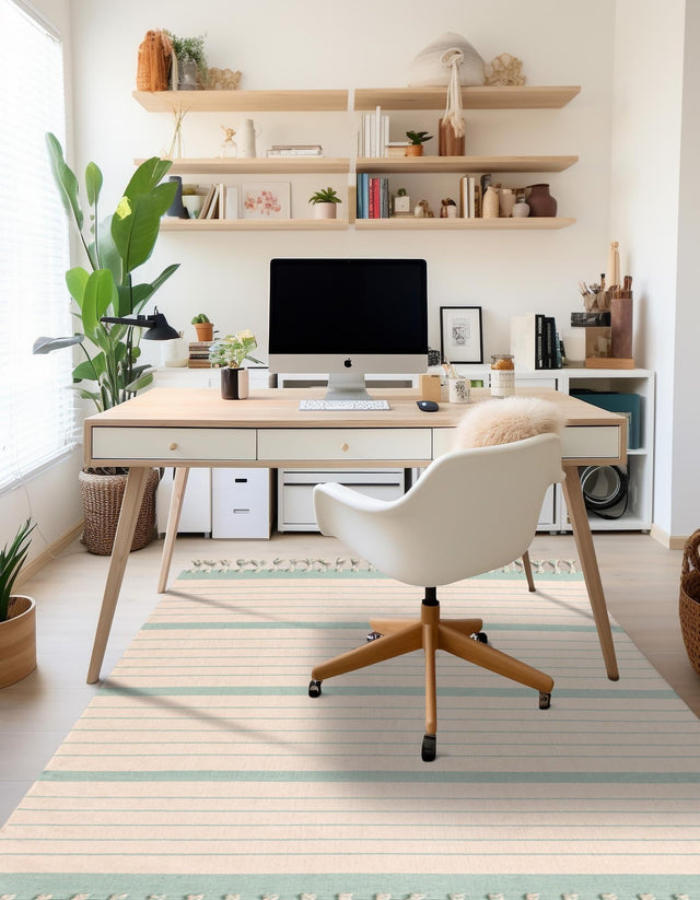 White and Aqua- 6' 1 x 9' Chindi Cotton Rectangle Rug