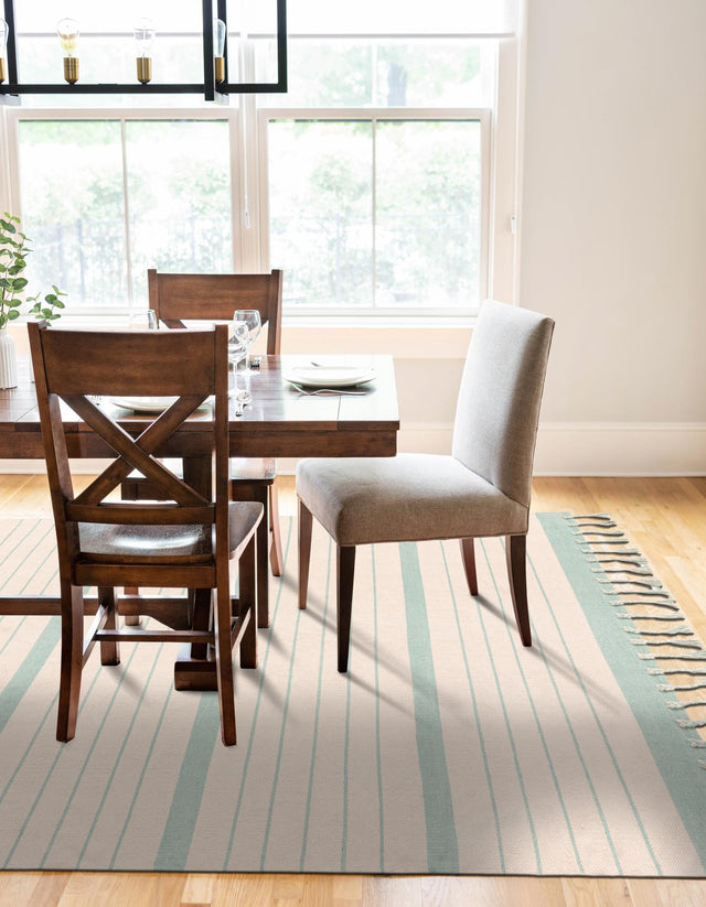 White and Aqua- 6' 1 x 9' Chindi Cotton Rectangle Rug