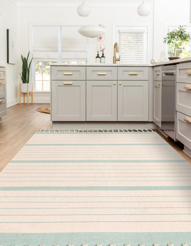 White and Aqua- 6' 1 x 9' Chindi Cotton Rectangle Rug