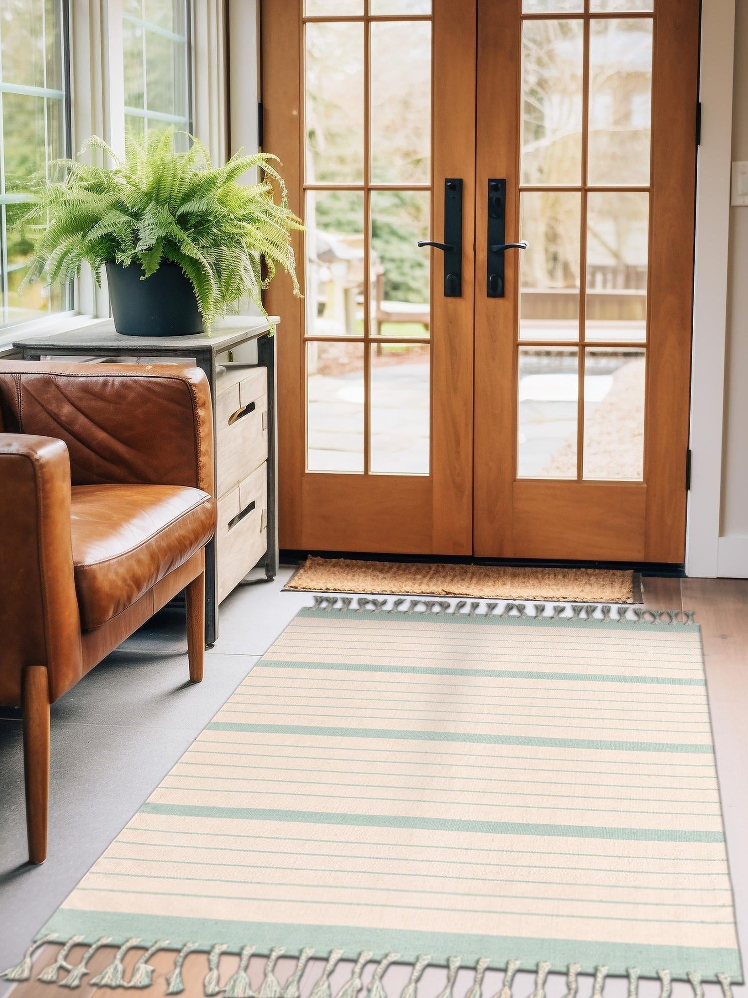 White and Aqua 8' x 10' Chindi Cotton Rectangle Area Rug Interior Design Home Decor Carpet Mat for Sale at Rug Engine