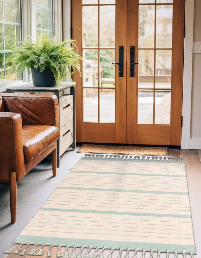 White and Aqua- 6' 1 x 9' Chindi Cotton Rectangle Rug