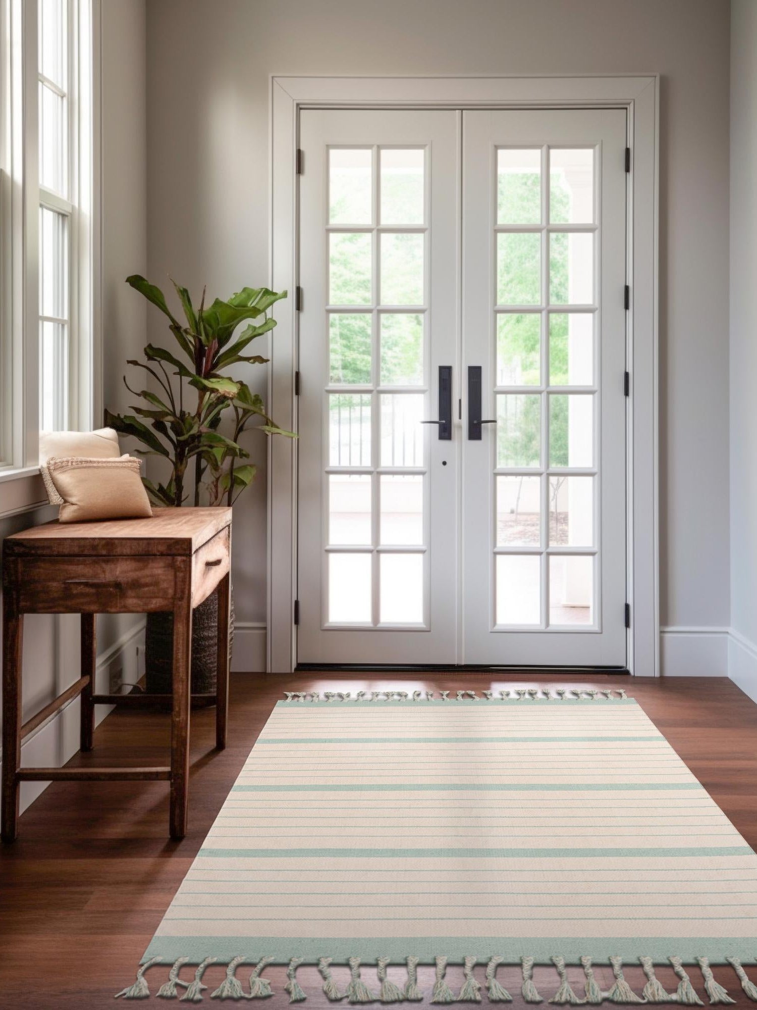 White and Aqua 8' x 10' Chindi Cotton Rectangle Area Rug Interior Design Home Decor Carpet Mat for Sale at Rug Engine