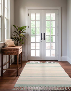 White and Aqua 10' x 14' 1 Chindi Cotton Rectangle Rug