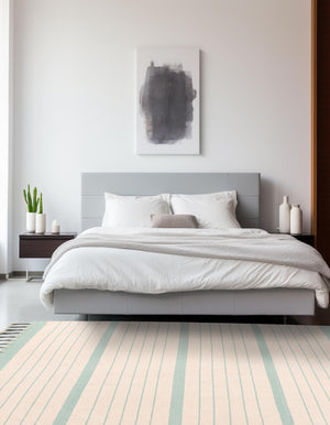 White and Aqua 5' 1 x 8' Chindi Cotton Rectangle Rug