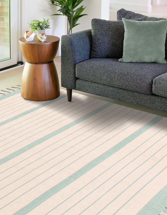 White and Aqua 5' 1 x 8' Chindi Cotton Rectangle Rug