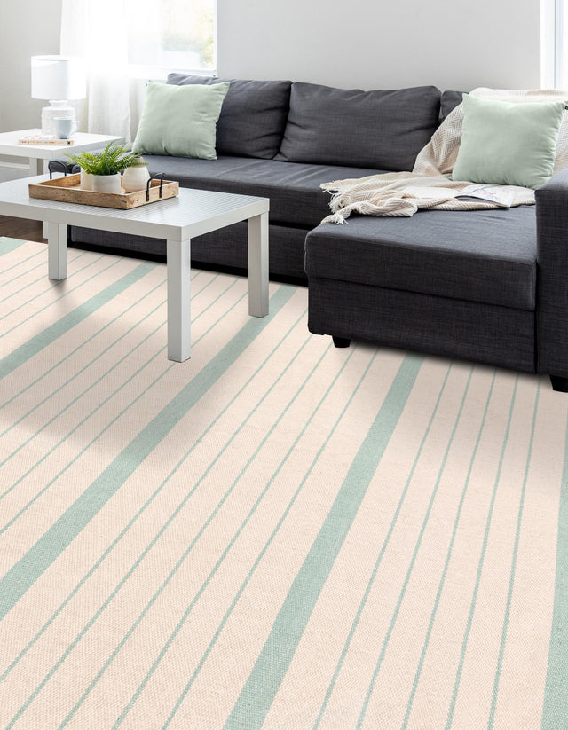 White and Aqua 10' x 14' 1 Chindi Cotton Rectangle Rug