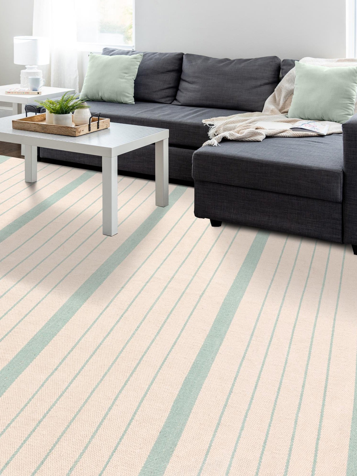 White and Aqua 9' x 12' Chindi Cotton Rectangle Area Rug Interior Design Home Decor Carpet Mat for Sale at Rug Engine