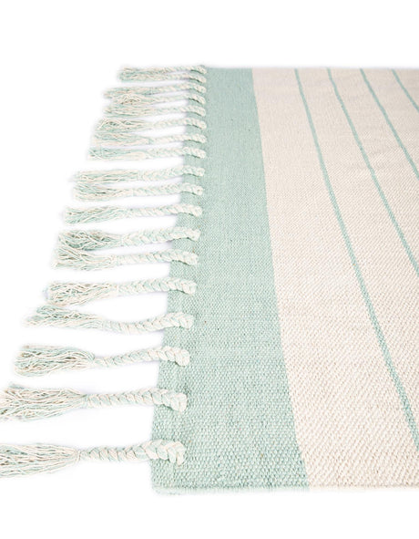 White and Aqua 4' 1 x 6' 1 Chindi Cotton Rectangle Area Rug Interior Design Home Decor Carpet Mat for Sale at Rug Engine