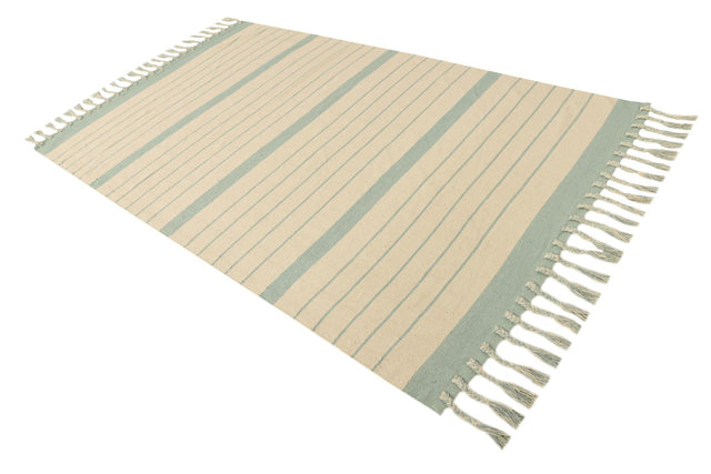 White and Aqua 5' 1 x 8' Chindi Cotton Rectangle Rug