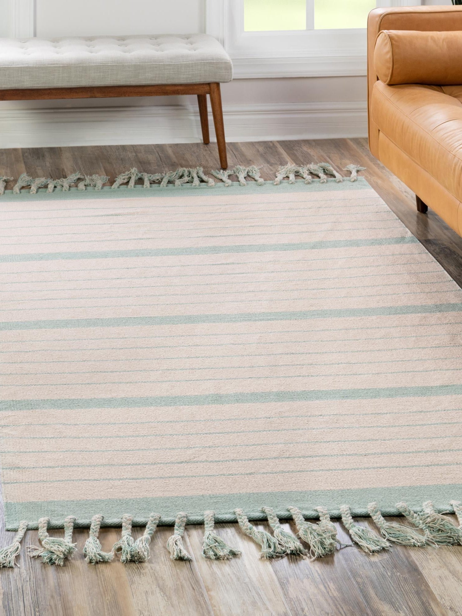 White and Aqua 5' 1 x 8' Chindi Cotton Rectangle Area Rug Interior Design Home Decor Carpet Mat for Sale at Rug Engine