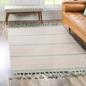 White and Aqua 5' 1 x 8' Chindi Cotton Rectangle Rug