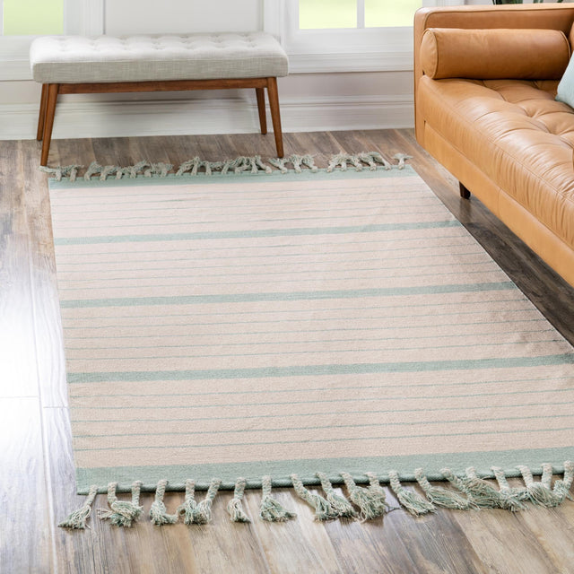 White and Aqua 5' 1 x 8' Chindi Cotton Rectangle Rug