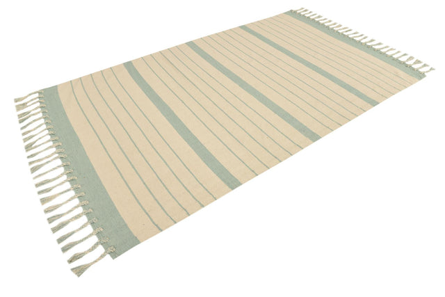 White and Aqua 5' 1 x 8' Chindi Cotton Rectangle Rug