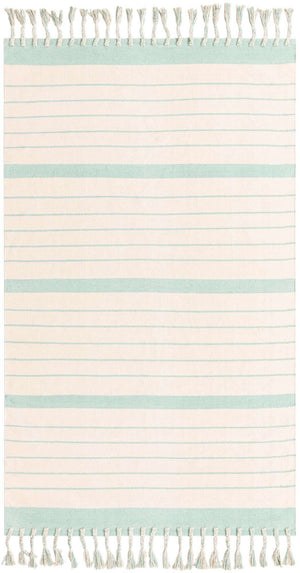 White and Aqua 5' 1 x 8' Chindi Cotton Rectangle Rug