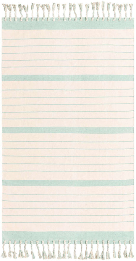 White and Aqua 5' 1 x 8' Chindi Cotton Rectangle Rug