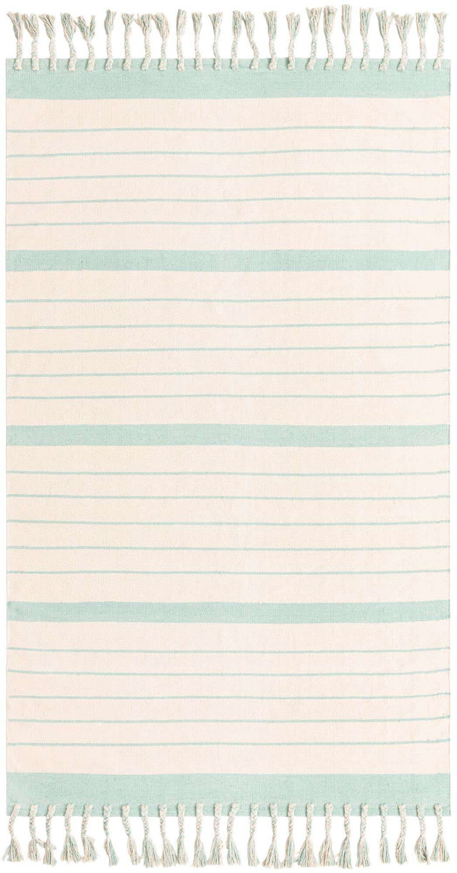 White and Aqua 5' 1 x 8' Chindi Cotton Rectangle Rug