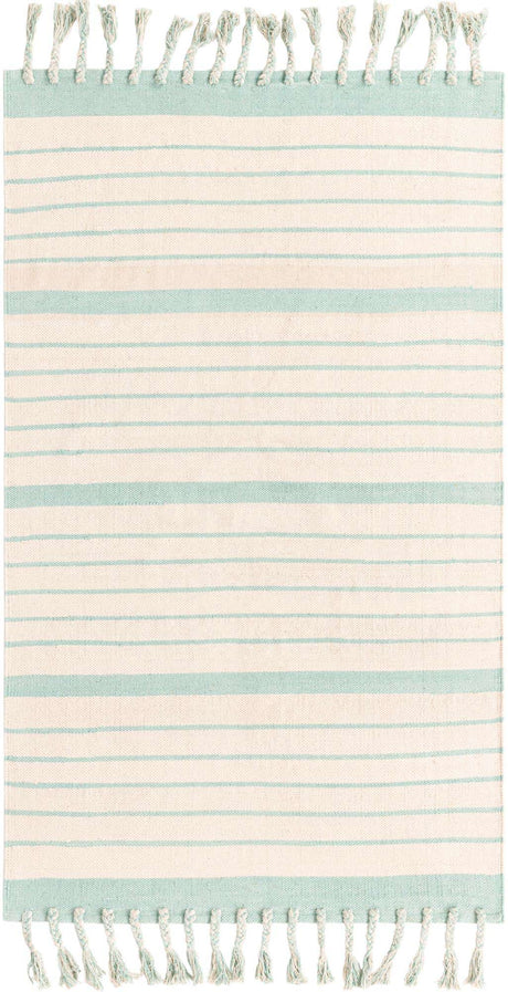 White and Aqua 4' 1 x 6' 1 Chindi Cotton Rectangle Rug