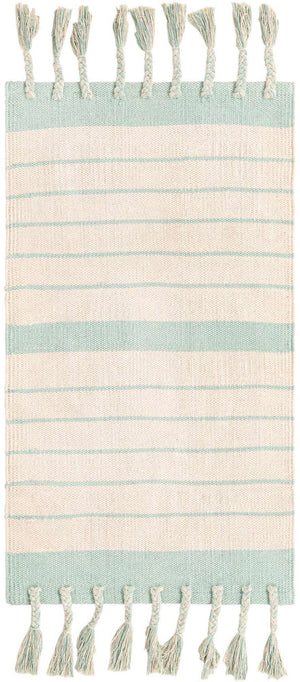 White and Aqua 2' x 3' 1 Chindi Cotton Rectangle Rug