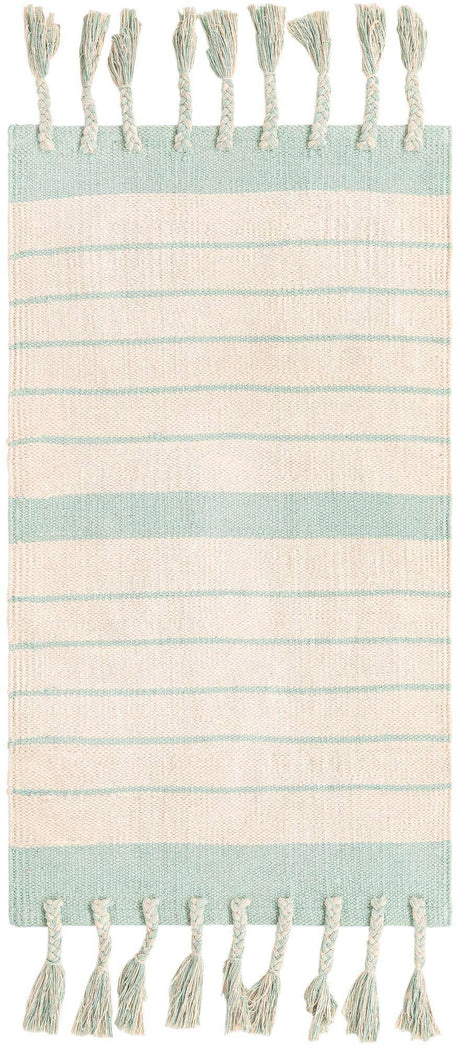 White and Aqua 2' x 3' 1 Chindi Cotton Rectangle Rug