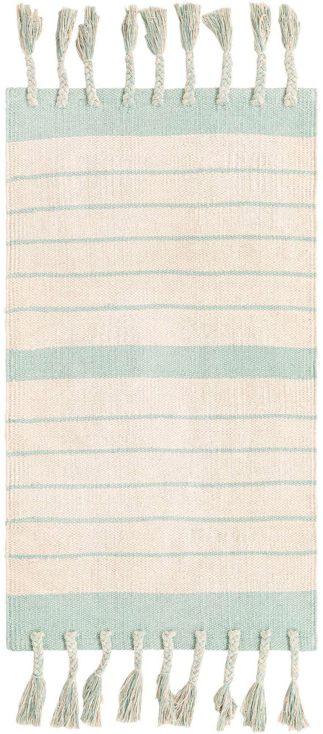 White and Aqua 2' x 3' 1 Chindi Cotton Rectangle Rug