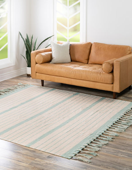 White and Aqua 7' 1 x 7' 1 Chindi Cotton Square Area Rug Interior Design Home Decor Carpet Mat for Sale at Rug Engine