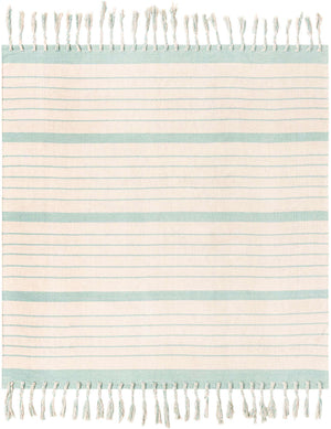 White and Aqua 7' 1 x 7' 1 Chindi Cotton Square Rug