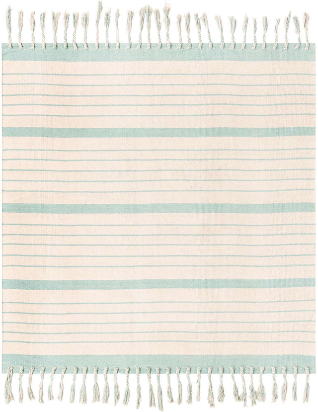 White and Aqua 7' 1 x 7' 1 Chindi Cotton Square Rug