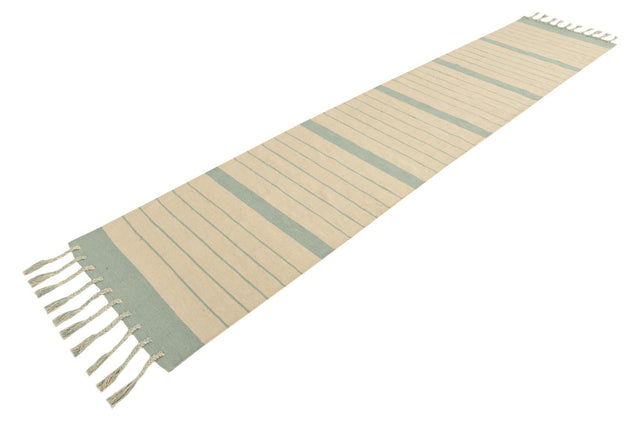 White and Aqua 3' x 12' Chindi Cotton Runner Rug