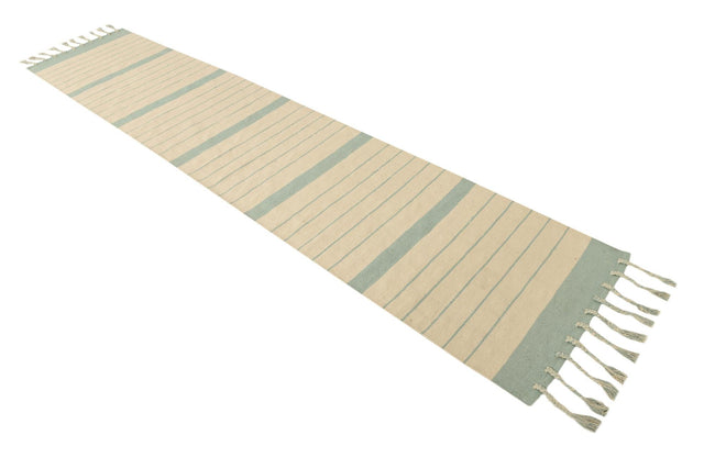 White and Aqua 3' x 12' Chindi Cotton Runner Rug