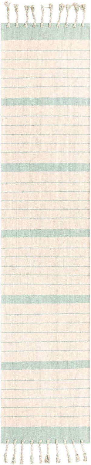 White and Aqua 3' x 12' Chindi Cotton Runner Rug