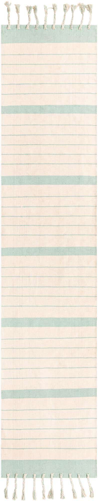 White and Aqua 3' x 12' Chindi Cotton Runner Rug