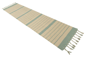 White and Aqua 3' x 10' Chindi Cotton Runner Rug