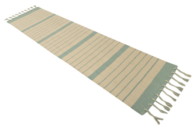 White and Aqua 3' x 10' Chindi Cotton Runner Rug