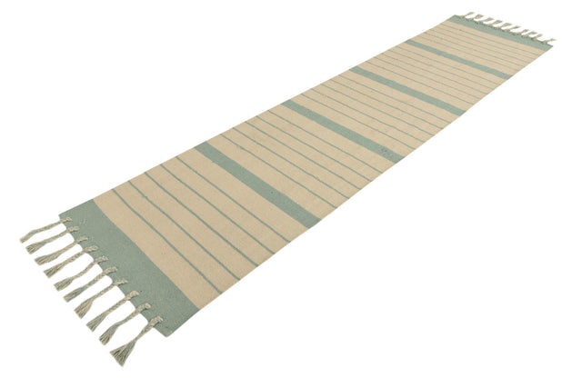 White and Aqua 3' x 10' Chindi Cotton Runner Rug