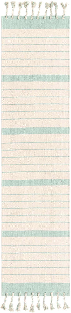 White and Aqua 3' x 10' Chindi Cotton Runner Rug