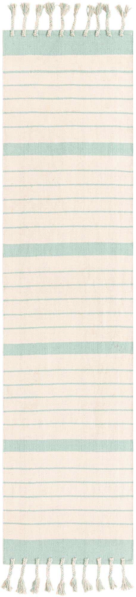 White and Aqua 3' x 10' Chindi Cotton Runner Rug