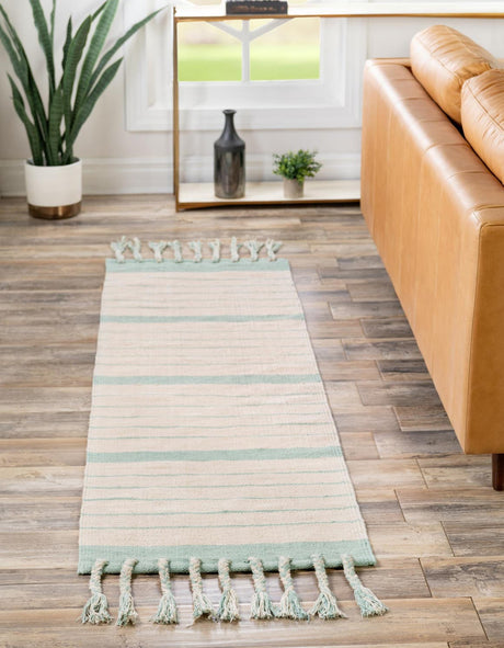 White and Aqua 3' x 10' Chindi Cotton Runner Rug