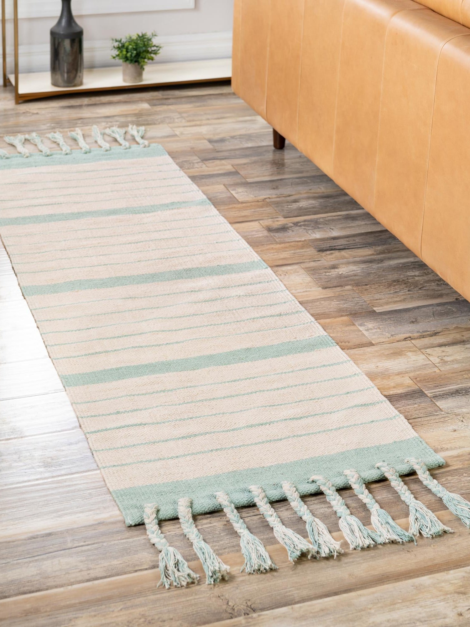 White and Aqua 2' 2 x 6' 1 Chindi Cotton Runner Area Rug Interior Design Home Decor Carpet Mat for Sale at Rug Engine