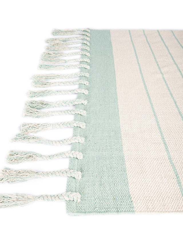 White and Aqua 3' x 10' Chindi Cotton Runner Rug