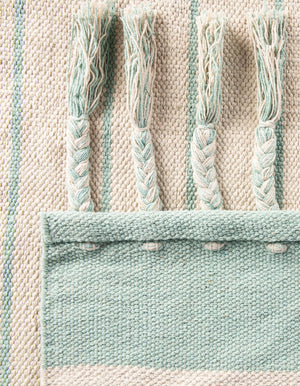 White and Aqua 3' x 10' Chindi Cotton Runner Rug