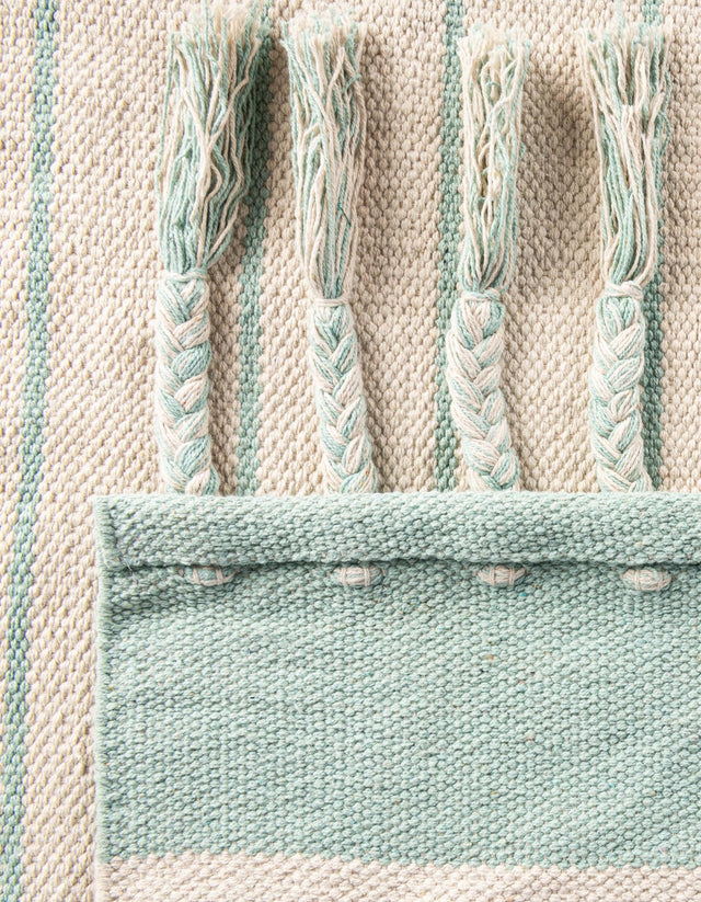 White and Aqua 3' x 10' Chindi Cotton Runner Rug