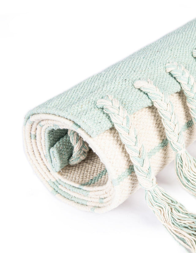 White and Aqua 3' x 10' Chindi Cotton Runner Rug