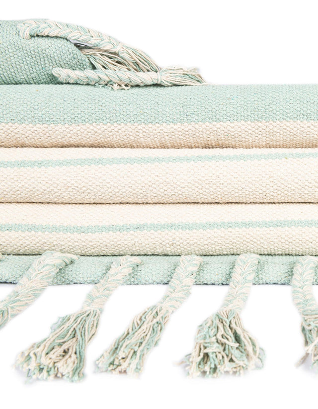 White and Aqua 3' x 10' Chindi Cotton Runner Rug