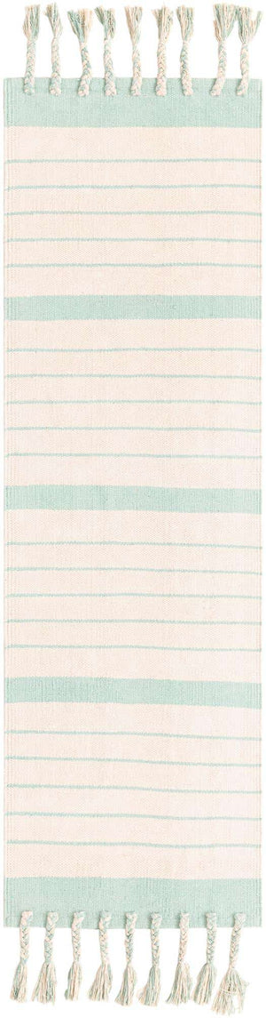 White and Aqua 2' 2 x 6' 1 Chindi Cotton Runner Rug
