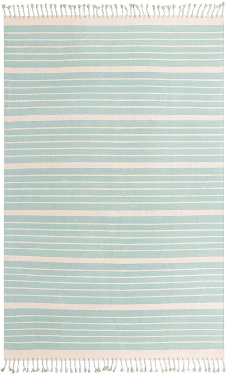 Aqua and White 10' x 14' 1 Chindi Cotton Rectangle Rug
