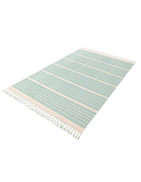 Aqua and White 9' x 12' Chindi Cotton Rectangle Area Rug Interior Design Home Decor Carpet Mat for Sale at Rug Engine