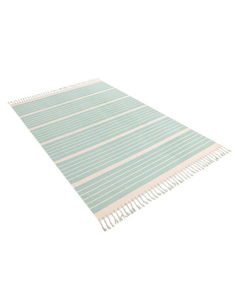 Aqua and White 9' x 12' Chindi Cotton Rectangle Area Rug Interior Design Home Decor Carpet Mat for Sale at Rug Engine