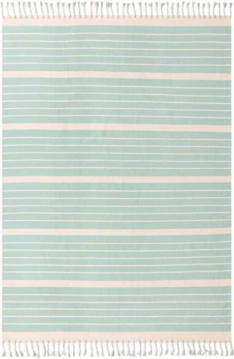 Aqua and White 9' x 12' Chindi Cotton Rectangle Rug